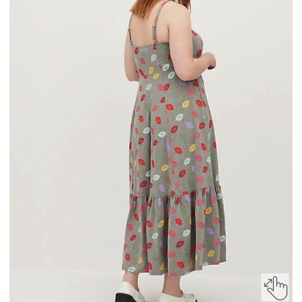 Torrid Gray Multi Color Lip Print Maxi Dress Contemporary Feminine Boho - Picture 2 of 16
